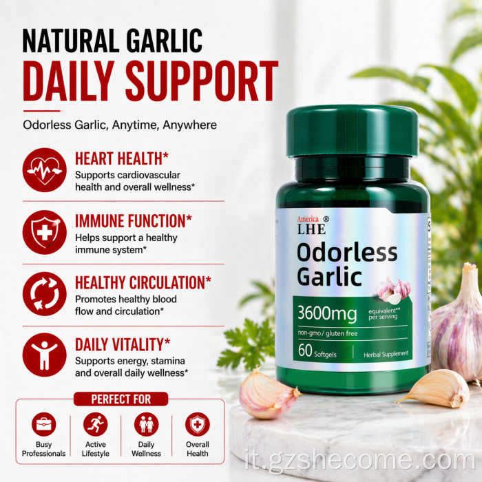 Softgel di aglio inodore alle erbe Supporto cardiovascolare